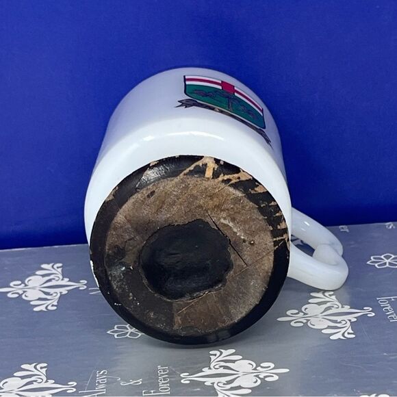 Ontario Coat of Arms Milk Glass Wood Base Pedestal Mug vintage - Picture 8 of 9